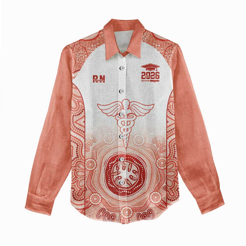 Aussie Nurse RN 2026 Personalised Women Casual Shirt Red Aboriginal Art Pattern Cultural Pride