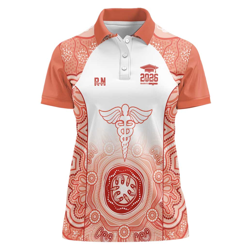 Aussie Nurse RN 2026 Personalised Women Polo Shirt Red Aboriginal Art Pattern Cultural Pride