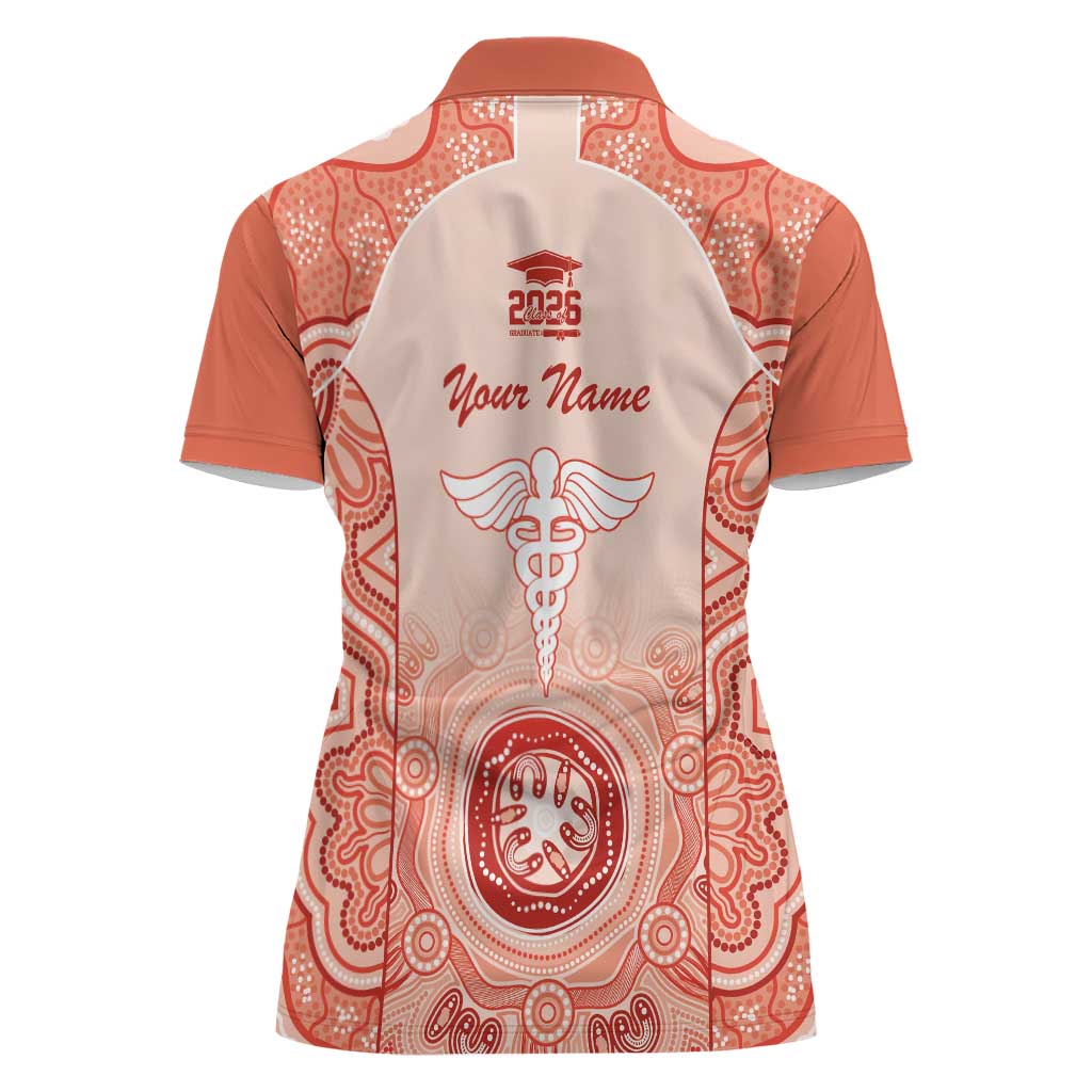 Aussie Nurse RN 2026 Personalised Women Polo Shirt Red Aboriginal Art Pattern Cultural Pride