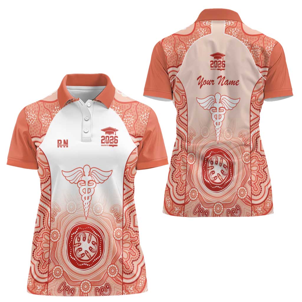 Aussie Nurse RN 2026 Personalised Women Polo Shirt Red Aboriginal Art Pattern Cultural Pride