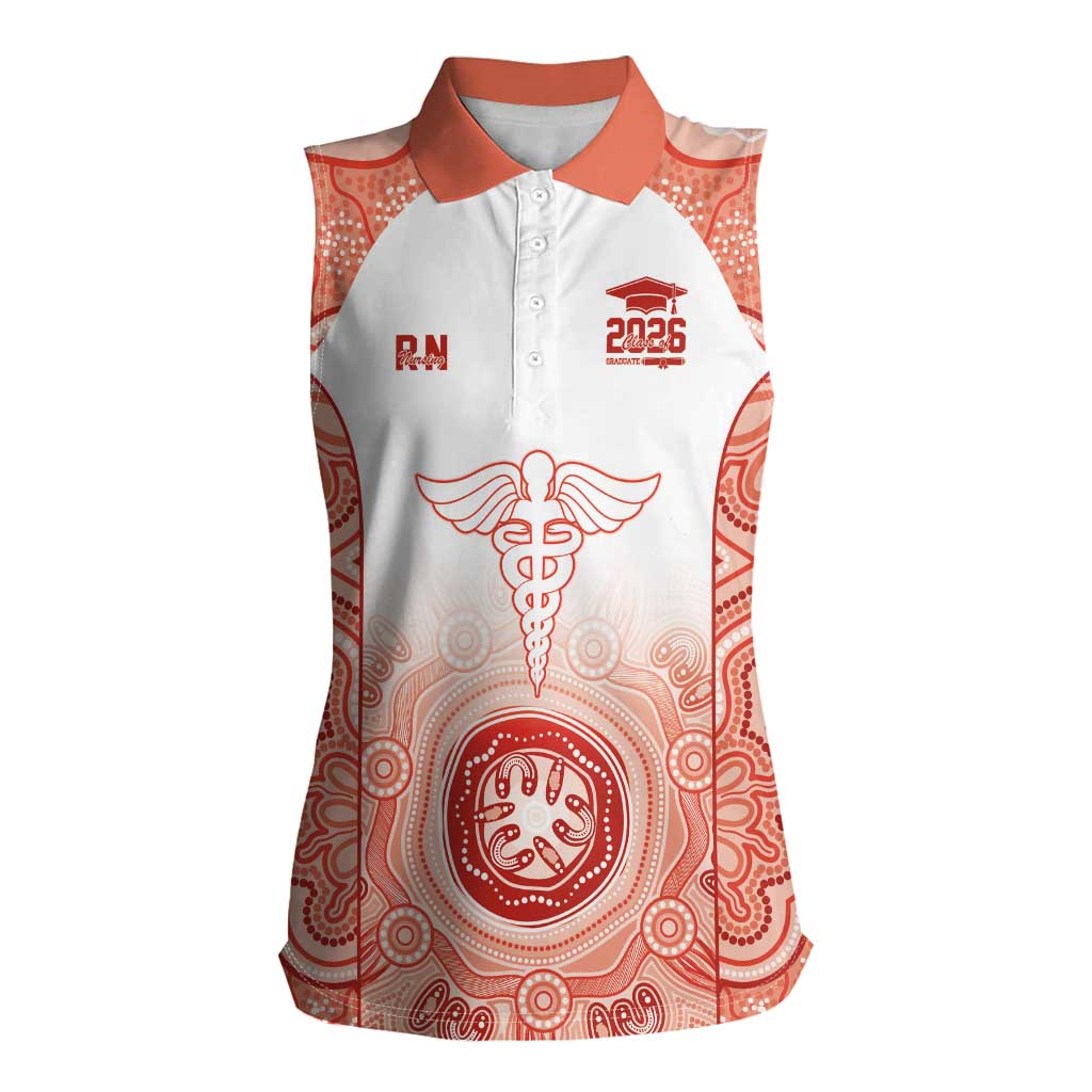 Aussie Nurse RN 2026 Personalised Women Sleeveless Polo Shirt Red Aboriginal Art Pattern Cultural Pride