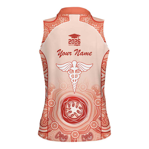 Aussie Nurse RN 2026 Personalised Women Sleeveless Polo Shirt Red Aboriginal Art Pattern Cultural Pride