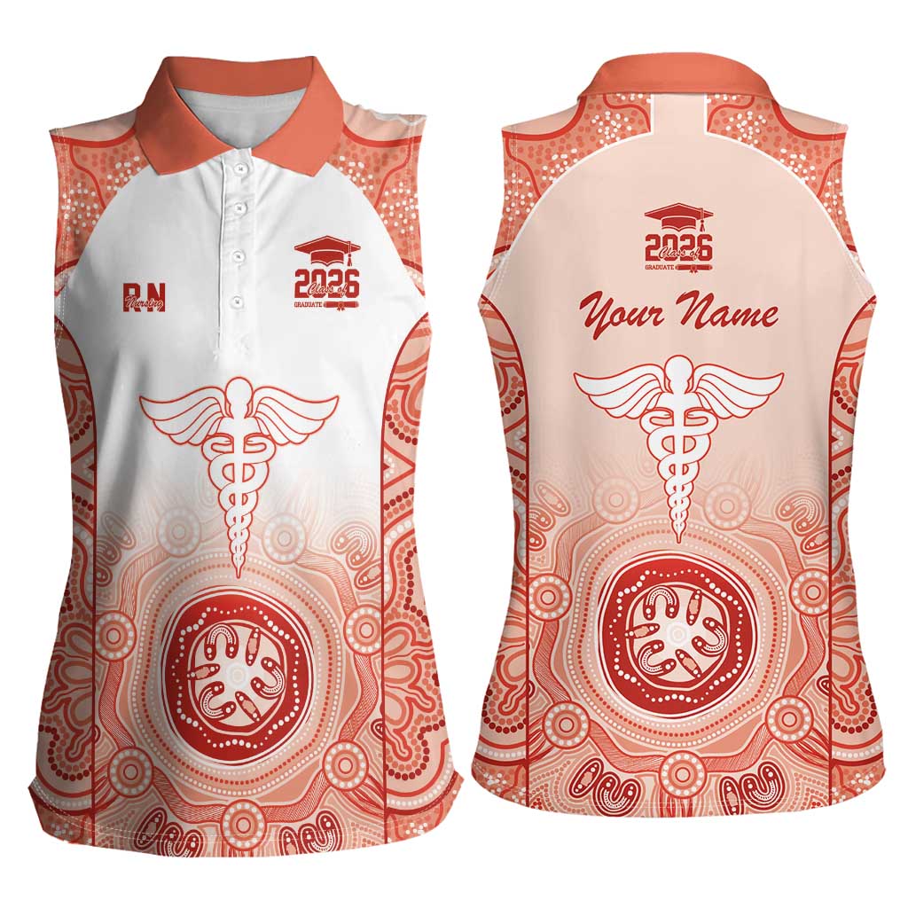 Aussie Nurse RN 2026 Personalised Women Sleeveless Polo Shirt Red Aboriginal Art Pattern Cultural Pride