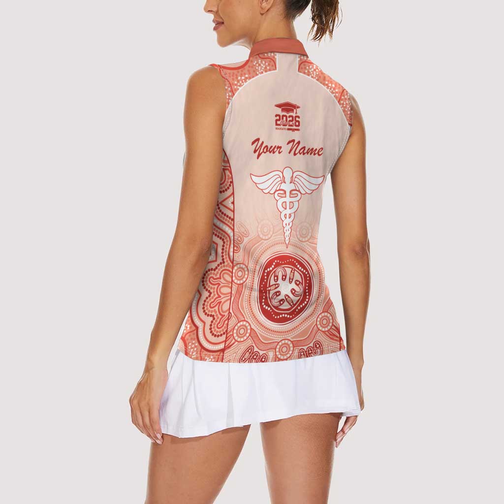 Aussie Nurse RN 2026 Personalised Women Sleeveless Polo Shirt Red Aboriginal Art Pattern Cultural Pride