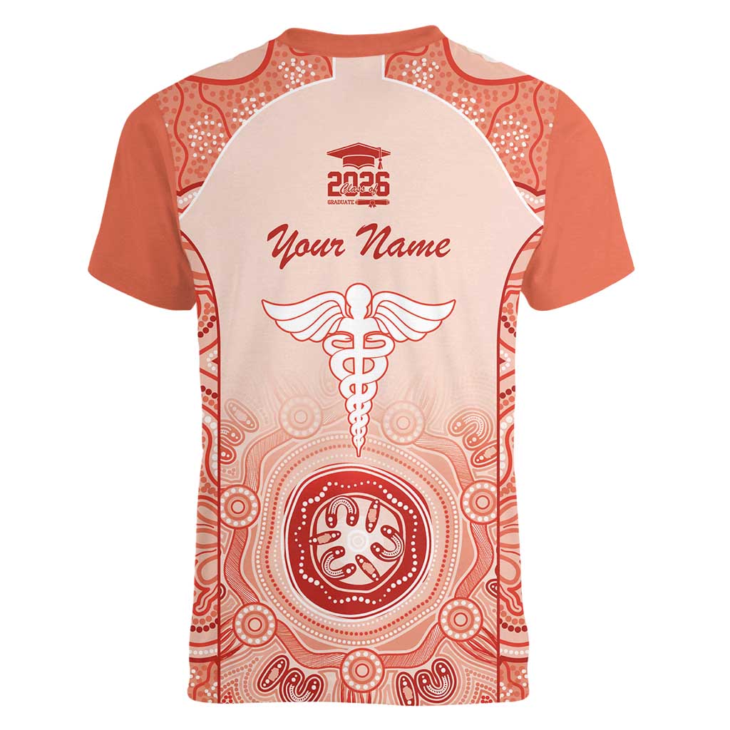Aussie Nurse RN 2026 Personalised Women V-Neck T-Shirt Red Aboriginal Art Pattern Cultural Pride