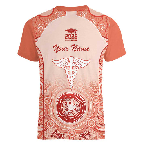 Aussie Nurse RN 2026 Personalised Women V-Neck T-Shirt Red Aboriginal Art Pattern Cultural Pride