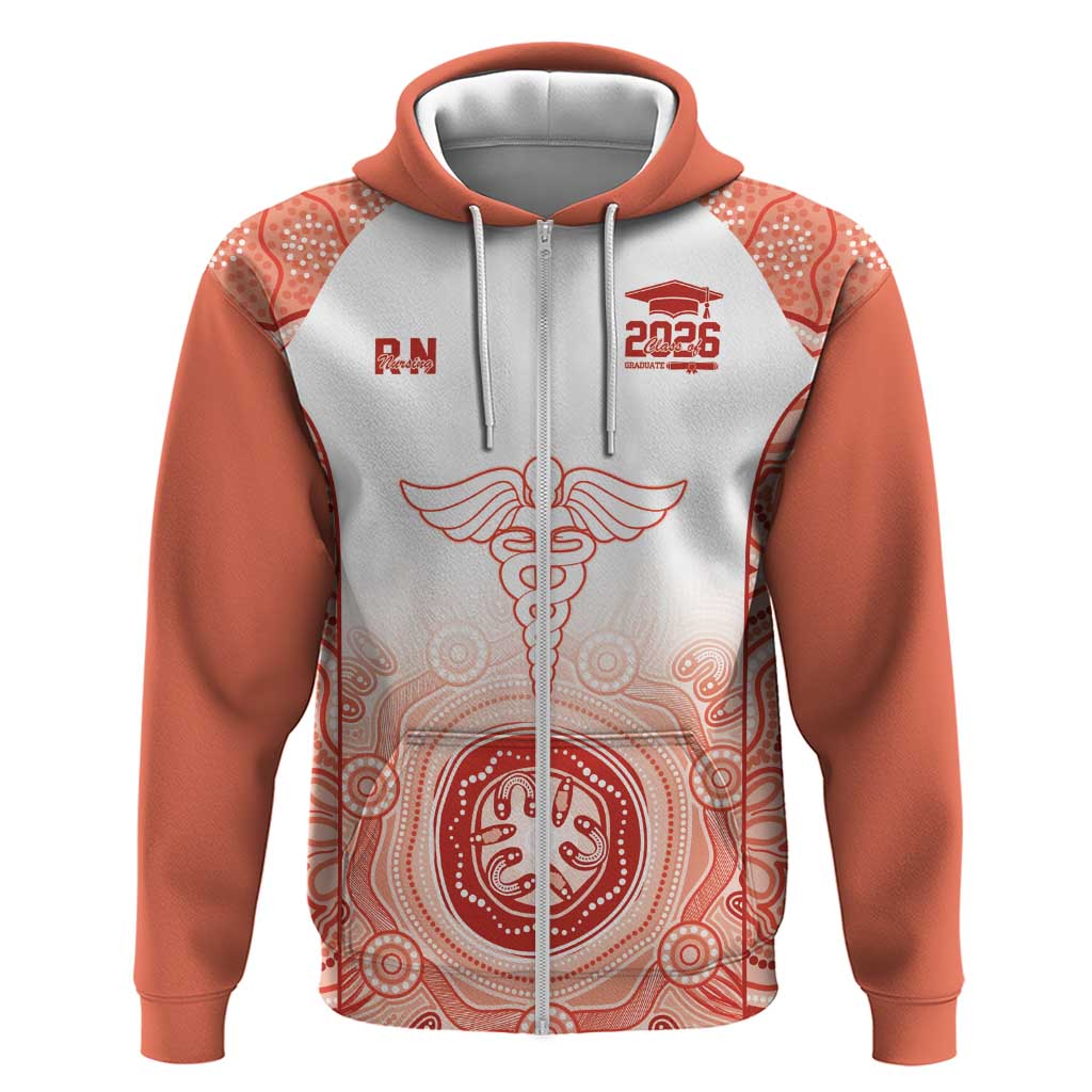 Aussie Nurse RN 2026 Personalised Zip Hoodie Red Aboriginal Art Pattern Cultural Pride
