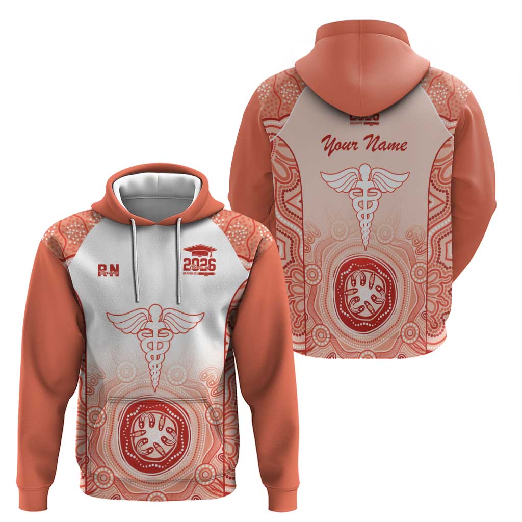 Aussie Nurse RN 2026 Personalised Zip Hoodie Red Aboriginal Art Pattern Cultural Pride