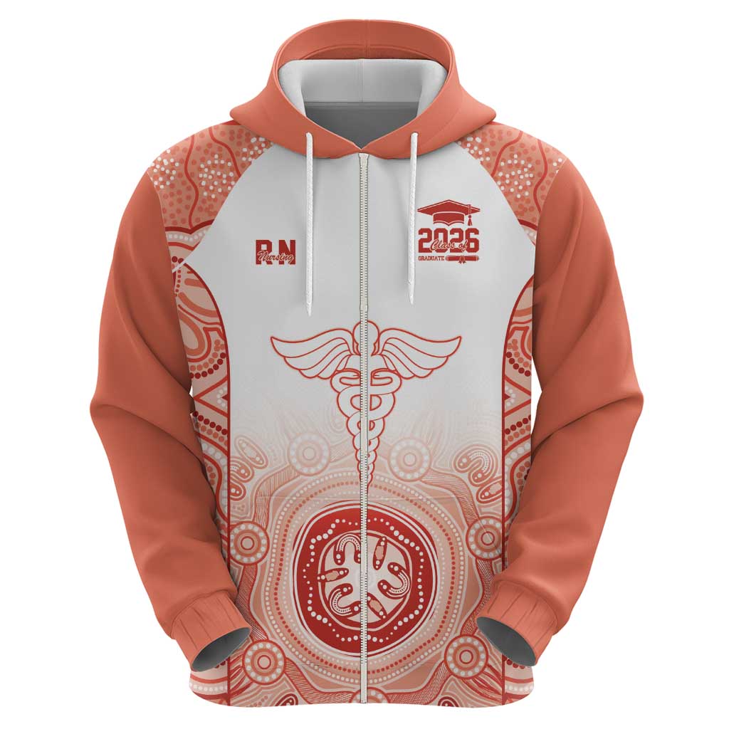 Aussie Nurse RN 2026 Personalised Zip Hoodie Red Aboriginal Art Pattern Cultural Pride
