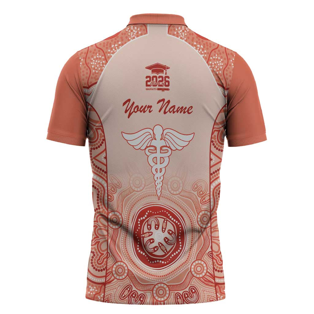 Aussie Nurse RN 2026 Personalised Zipper Polo Shirt Red Aboriginal Art Pattern Cultural Pride