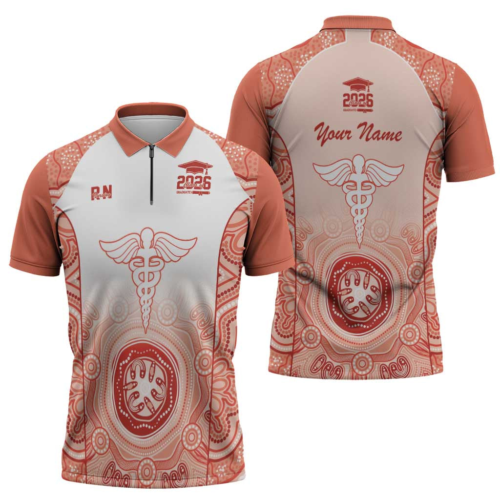 Aussie Nurse RN 2026 Personalised Zipper Polo Shirt Red Aboriginal Art Pattern Cultural Pride