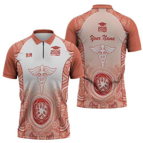 Aussie Nurse RN 2026 Personalised Zipper Polo Shirt Red Aboriginal Art Pattern Cultural Pride