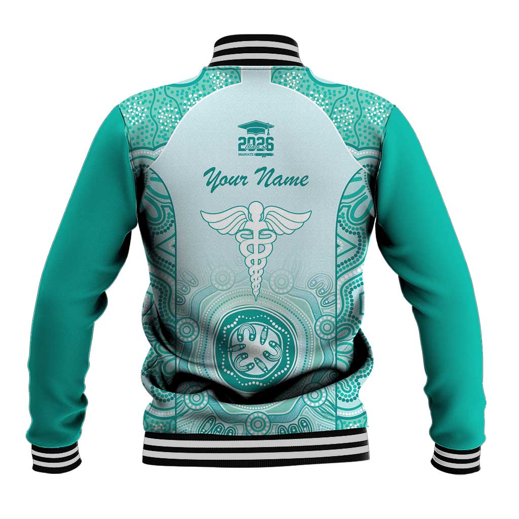 Aussie Nurse RN 2026 Personalised Baseball Jacket Turquoise Aboriginal Art Pattern Cultural Pride