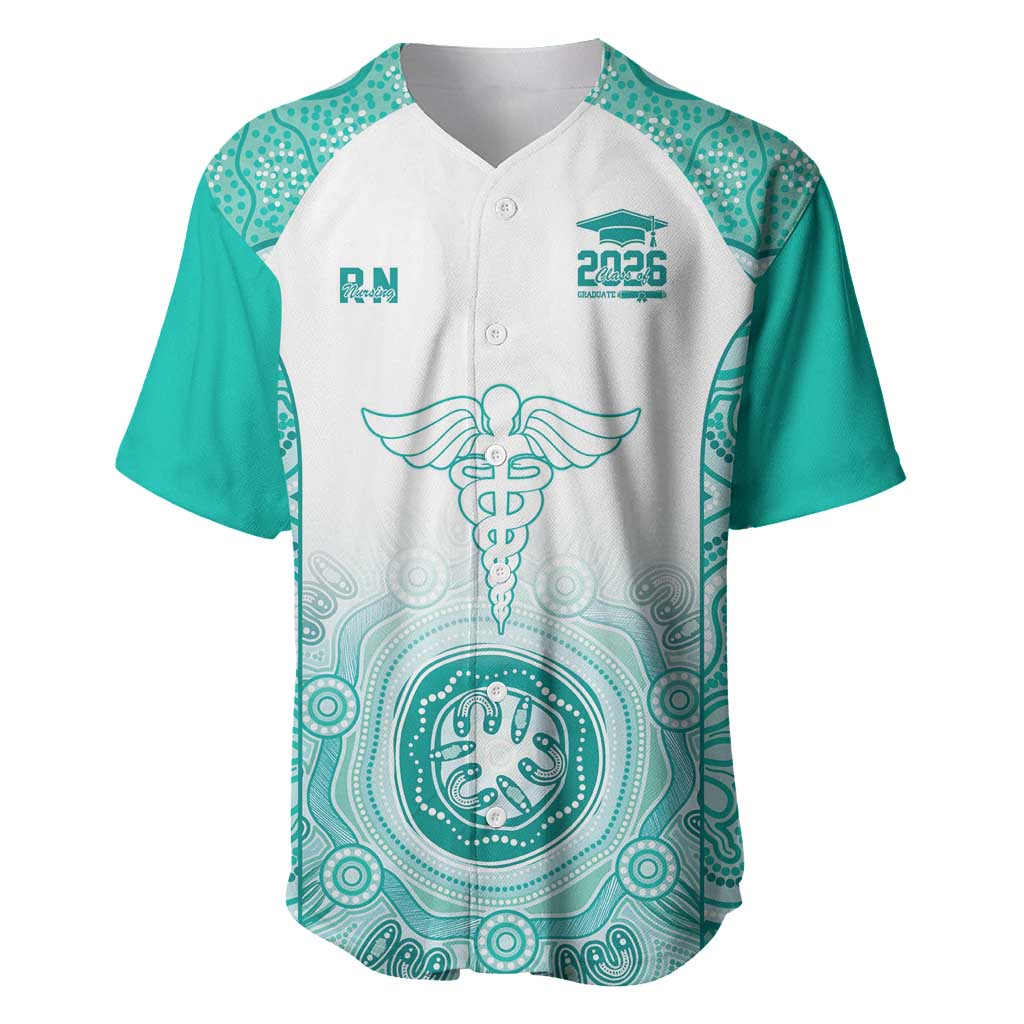Aussie Nurse RN 2026 Personalised Baseball Jersey Turquoise Aboriginal Art Pattern Cultural Pride