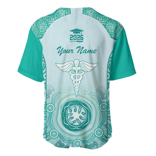 Aussie Nurse RN 2026 Personalised Baseball Jersey Turquoise Aboriginal Art Pattern Cultural Pride