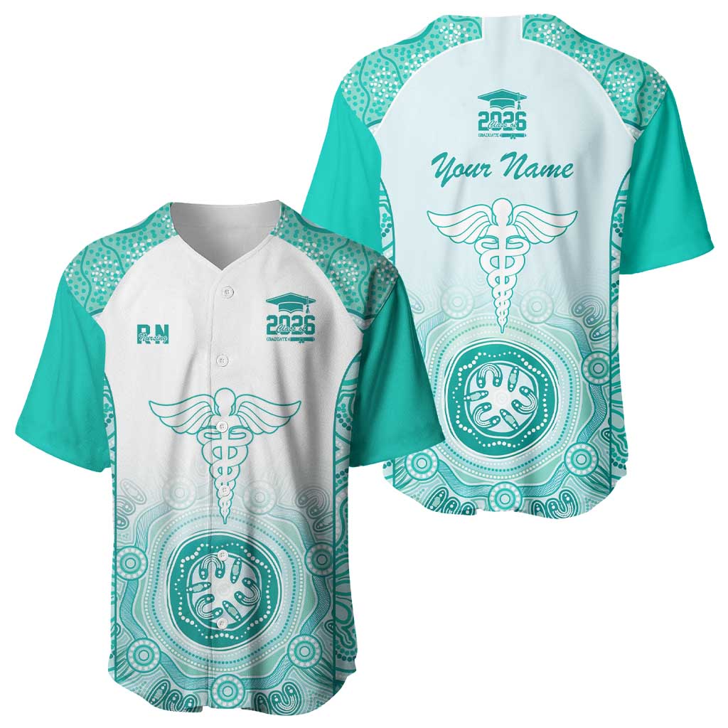 Aussie Nurse RN 2026 Personalised Baseball Jersey Turquoise Aboriginal Art Pattern Cultural Pride