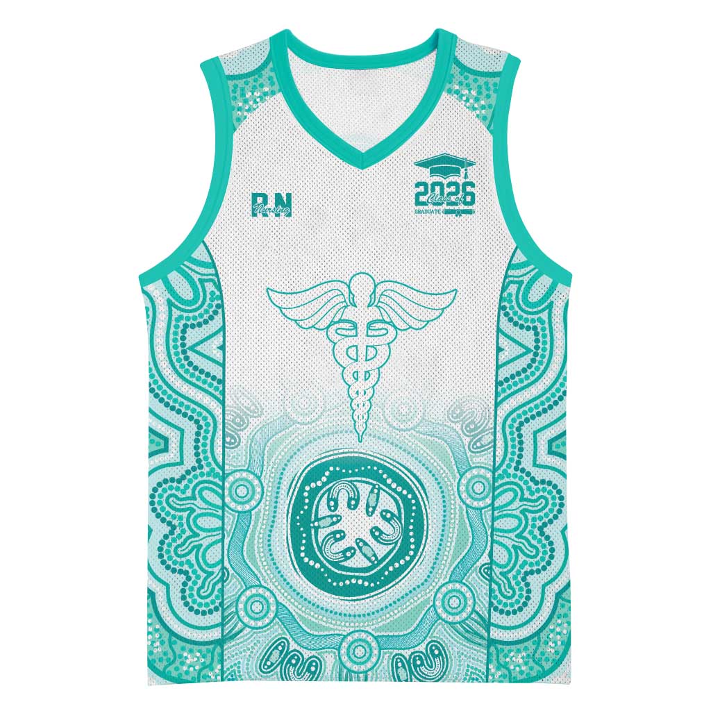 Aussie Nurse RN 2026 Personalised Basketball Jersey Turquoise Aboriginal Art Pattern Cultural Pride