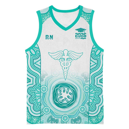 Aussie Nurse RN 2026 Personalised Basketball Jersey Turquoise Aboriginal Art Pattern Cultural Pride