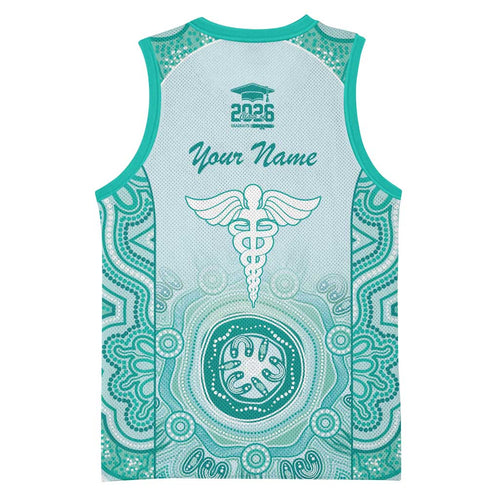 Aussie Nurse RN 2026 Personalised Basketball Jersey Turquoise Aboriginal Art Pattern Cultural Pride