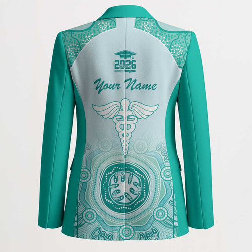 Aussie Nurse RN 2026 Personalised Blazer Turquoise Aboriginal Art Pattern Cultural Pride