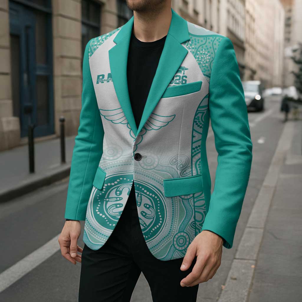 Aussie Nurse RN 2026 Personalised Blazer Turquoise Aboriginal Art Pattern Cultural Pride