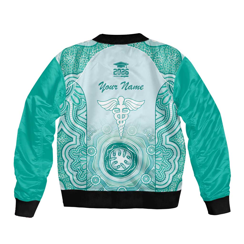 Aussie Nurse RN 2026 Personalised Bomber Jacket Turquoise Aboriginal Art Pattern Cultural Pride