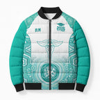 Aussie Nurse RN 2026 Personalised Bomber Puffer Jacket Turquoise Aboriginal Art Pattern Cultural Pride