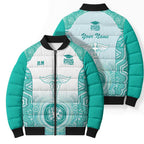 Aussie Nurse RN 2026 Personalised Bomber Puffer Jacket Turquoise Aboriginal Art Pattern Cultural Pride