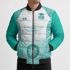 Aussie Nurse RN 2026 Personalised Bomber Puffer Jacket Turquoise Aboriginal Art Pattern Cultural Pride