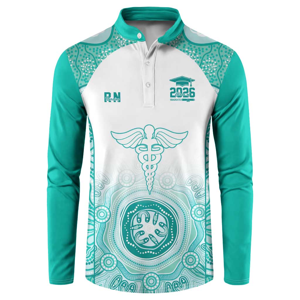Aussie Nurse RN 2026 Personalised Button Sweatshirt Turquoise Aboriginal Art Pattern Cultural Pride