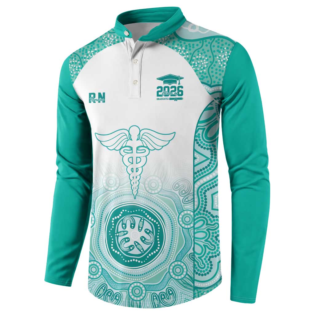 Aussie Nurse RN 2026 Personalised Button Sweatshirt Turquoise Aboriginal Art Pattern Cultural Pride