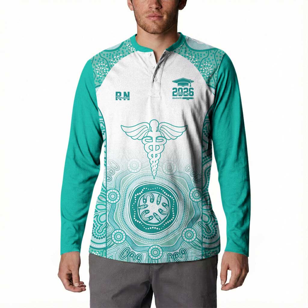 Aussie Nurse RN 2026 Personalised Button Sweatshirt Turquoise Aboriginal Art Pattern Cultural Pride