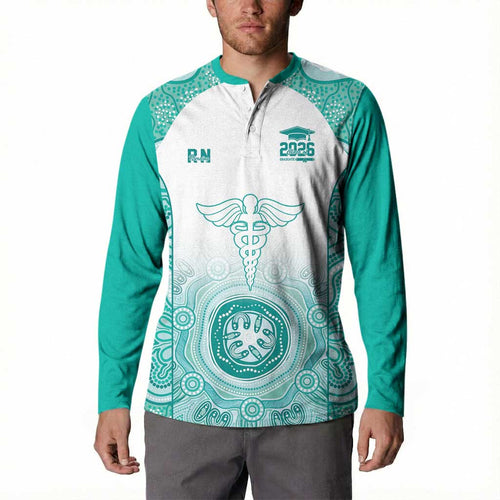 Aussie Nurse RN 2026 Personalised Button Sweatshirt Turquoise Aboriginal Art Pattern Cultural Pride