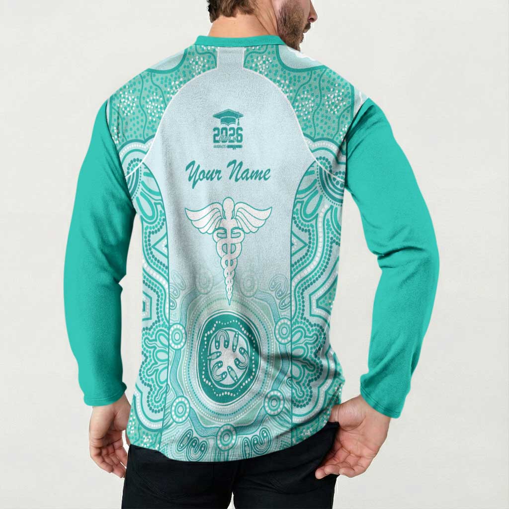 Aussie Nurse RN 2026 Personalised Button Sweatshirt Turquoise Aboriginal Art Pattern Cultural Pride