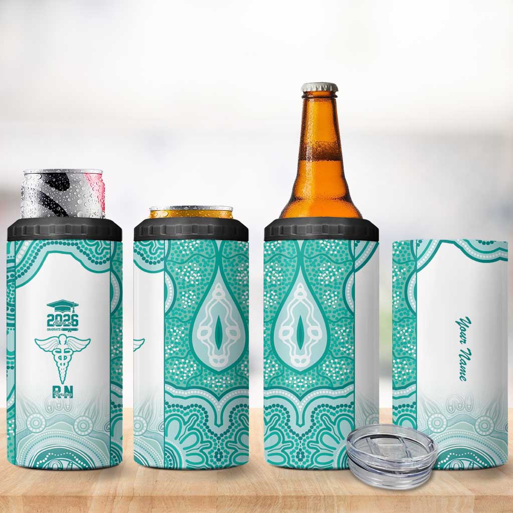 Aussie Nurse RN 2026 Personalised 4 in 1 Can Cooler Tumbler Turquoise Aboriginal Art Pattern Cultural Pride
