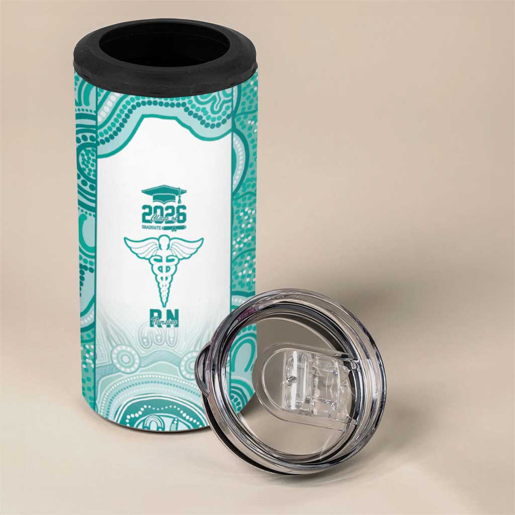 Aussie Nurse RN 2026 Personalised 4 in 1 Can Cooler Tumbler Turquoise Aboriginal Art Pattern Cultural Pride