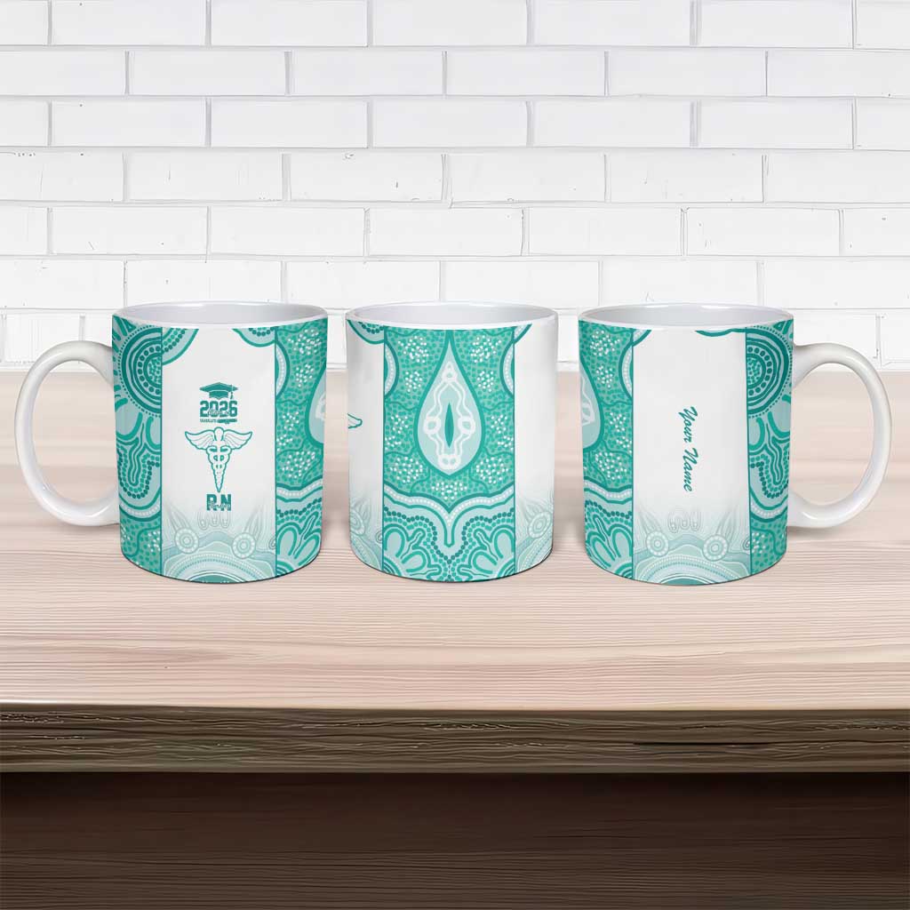 Aussie Nurse RN 2026 Personalised Ceramic Mug Turquoise Aboriginal Art Pattern Cultural Pride