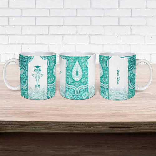 Aussie Nurse RN 2026 Personalised Ceramic Mug Turquoise Aboriginal Art Pattern Cultural Pride