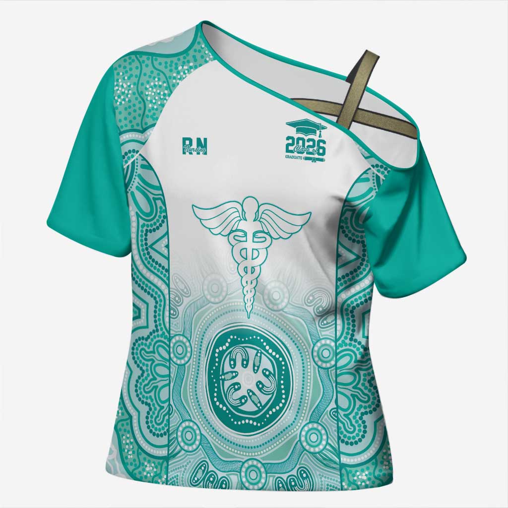 Aussie Nurse RN 2026 Personalised Cross Shoulder Shirt Turquoise Aboriginal Art Pattern Cultural Pride