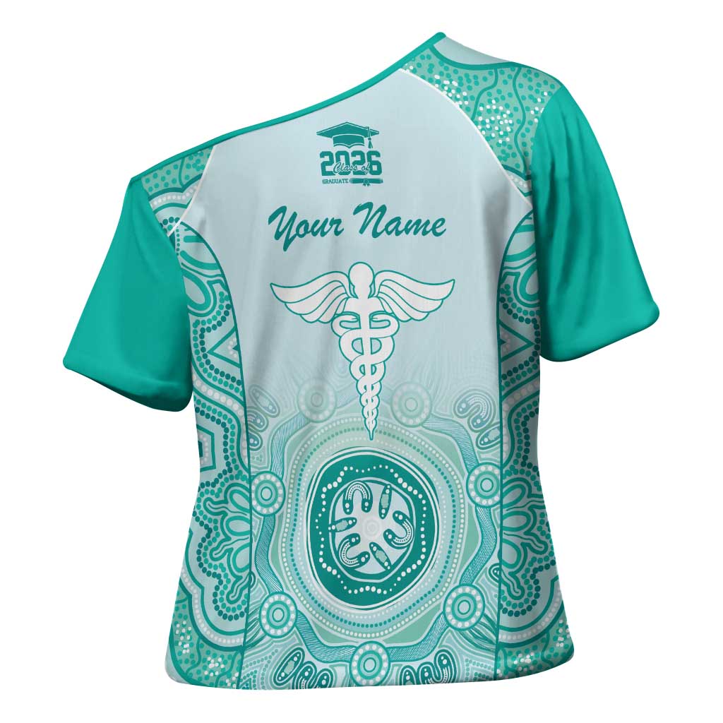 Aussie Nurse RN 2026 Personalised Cross Shoulder Shirt Turquoise Aboriginal Art Pattern Cultural Pride