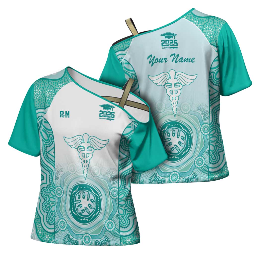 Aussie Nurse RN 2026 Personalised Cross Shoulder Shirt Turquoise Aboriginal Art Pattern Cultural Pride