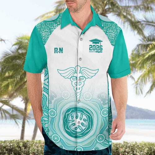 Aussie Nurse RN 2026 Personalised Hawaiian Shirt Turquoise Aboriginal Art Pattern Cultural Pride