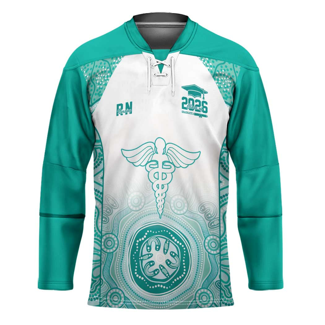 Aussie Nurse RN 2026 Personalised Hockey Jersey Turquoise Aboriginal Art Pattern Cultural Pride