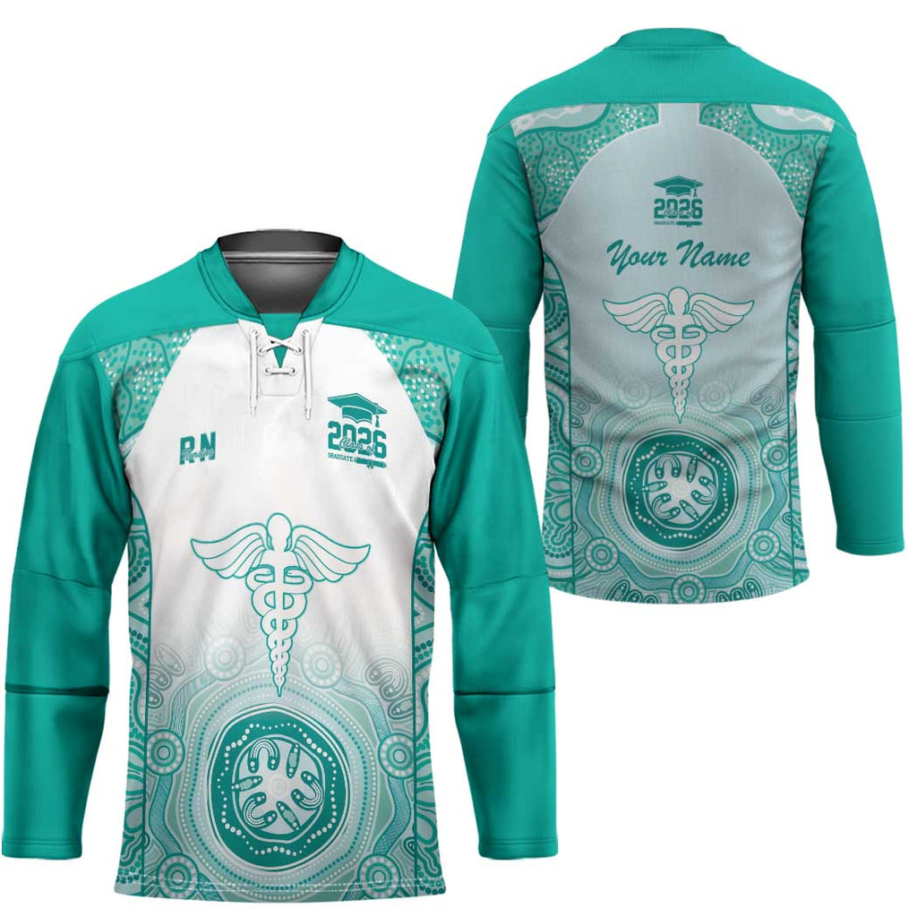 Aussie Nurse RN 2026 Personalised Hockey Jersey Turquoise Aboriginal Art Pattern Cultural Pride