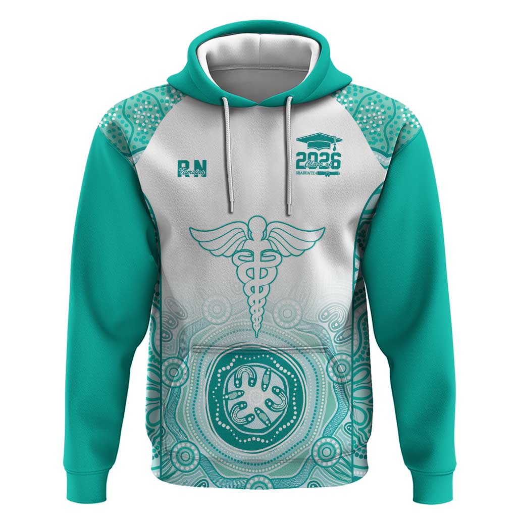 Aussie Nurse RN 2026 Personalised Hoodie Turquoise Aboriginal Art Pattern Cultural Pride
