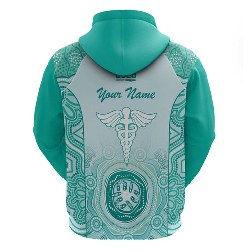 Aussie Nurse RN 2026 Personalised Hoodie Turquoise Aboriginal Art Pattern Cultural Pride