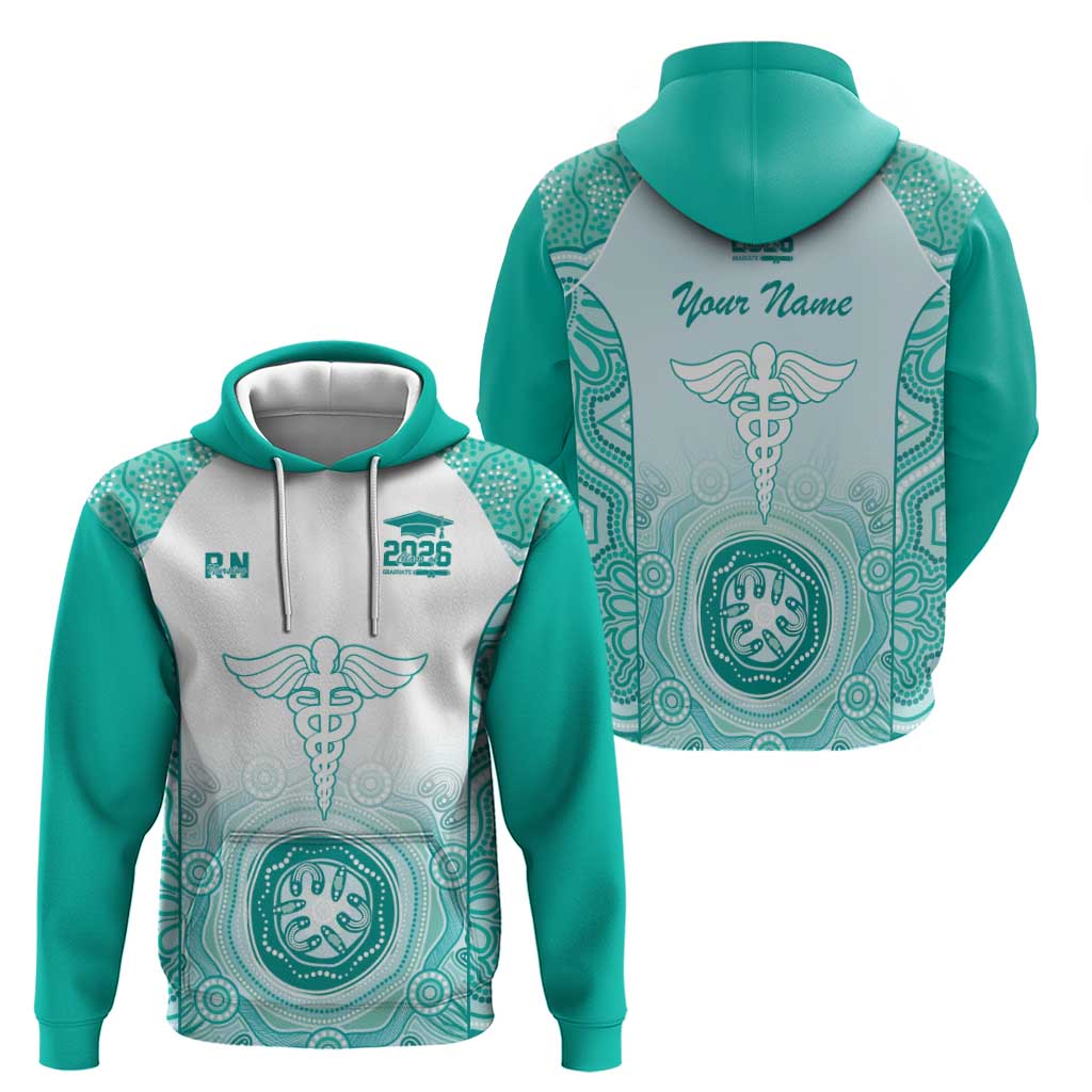 Aussie Nurse RN 2026 Personalised Hoodie Turquoise Aboriginal Art Pattern Cultural Pride