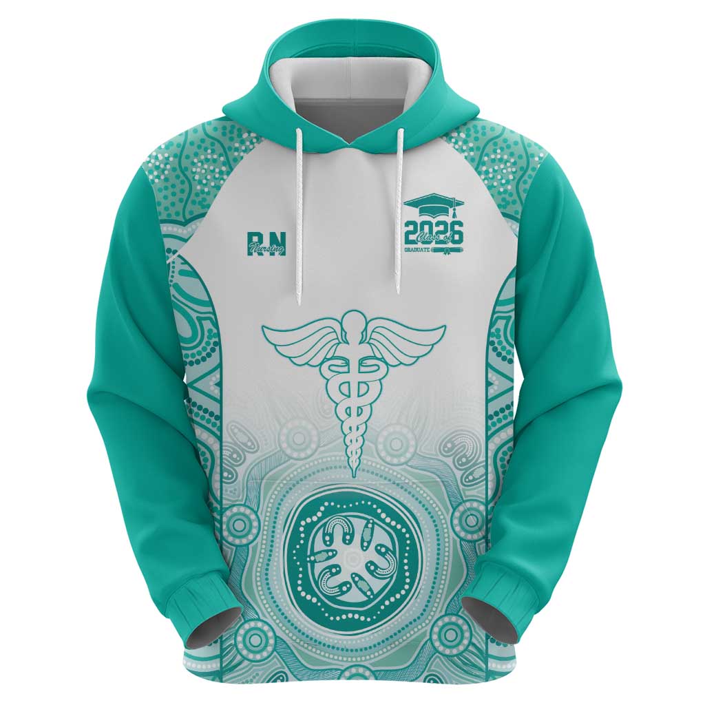 Aussie Nurse RN 2026 Personalised Hoodie Turquoise Aboriginal Art Pattern Cultural Pride