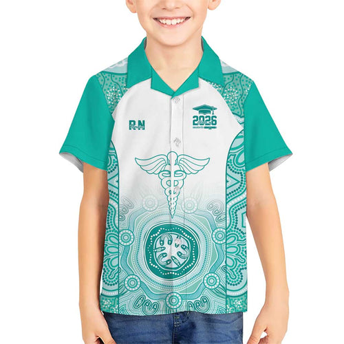 Aussie Nurse RN 2026 Personalised Kid Hawaiian Shirt Turquoise Aboriginal Art Pattern Cultural Pride