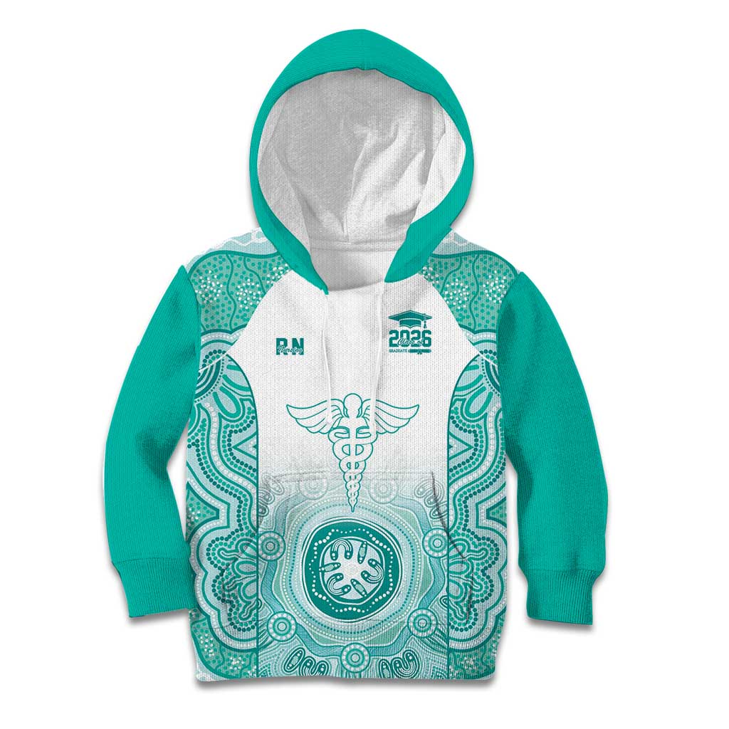 Aussie Nurse RN 2026 Personalised Kid Hoodie Turquoise Aboriginal Art Pattern Cultural Pride
